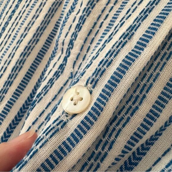 THML Blue White Vertical Striped 100% Cotton Dress Pockets Red Tassels women's S - Picture 9 of 12